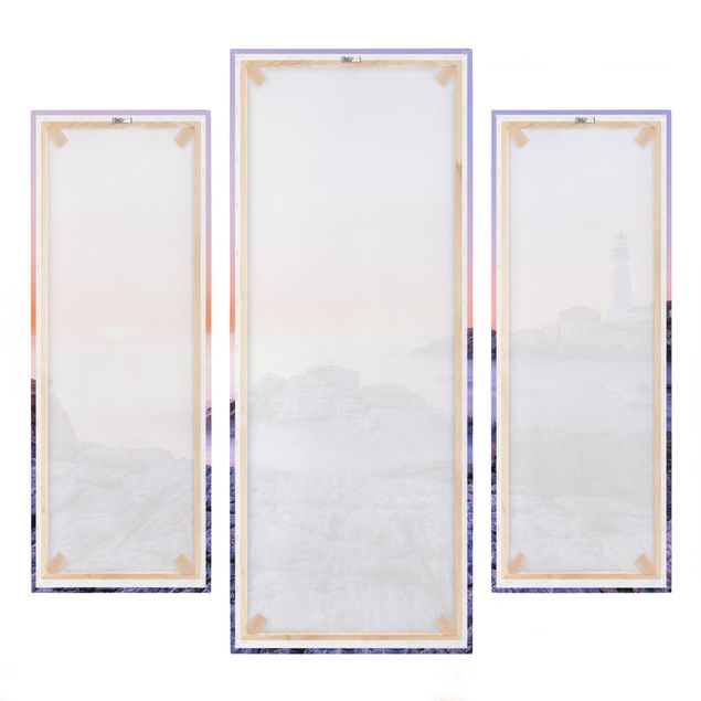 Leinwandbild 3-teilig - Leuchtturm am Morgen - Galerie Triptychon