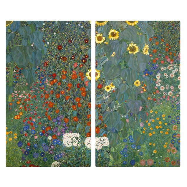 Herdabdeckplatte Glas - Gustav Klimt - Garten Sonnenblumen - 52x80cm