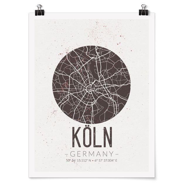 Poster - Stadtplan Köln - Retro - Hochformat 3:4