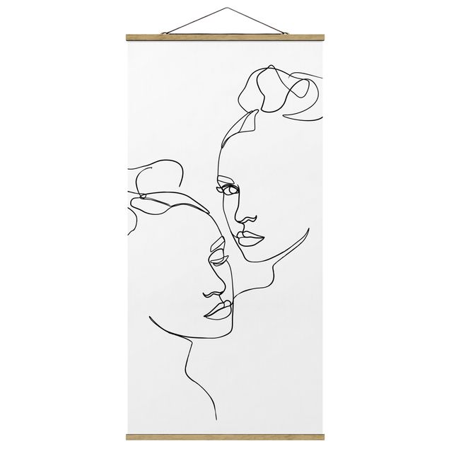 Stoffbilder mit Posterleisten Line Art Gesichter Frauen Schwarz Weiß
