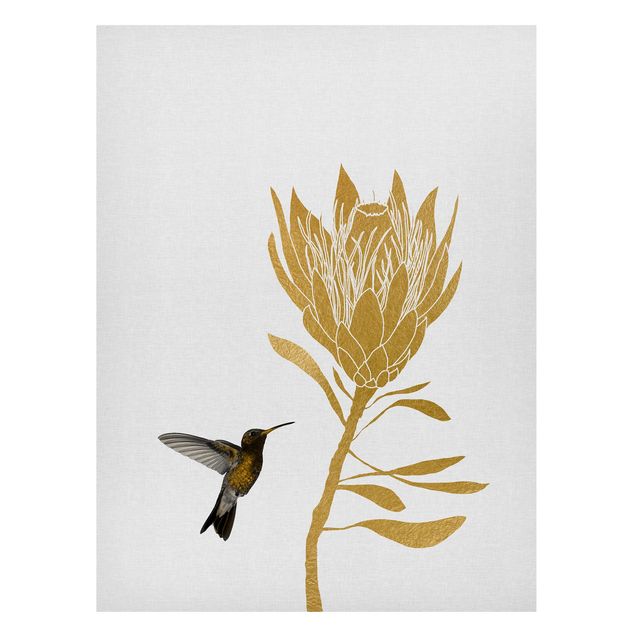 Magnettafel - Kolibri und tropische goldene Blüte - Hochformat 3:4