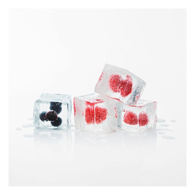 Glas Spritzschutz - Früchte im Eiswürfel - Quadrat - 1:1