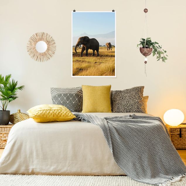 Poster - Elefanten vor dem Kilimanjaro in Kenya - Hochformat 3:2