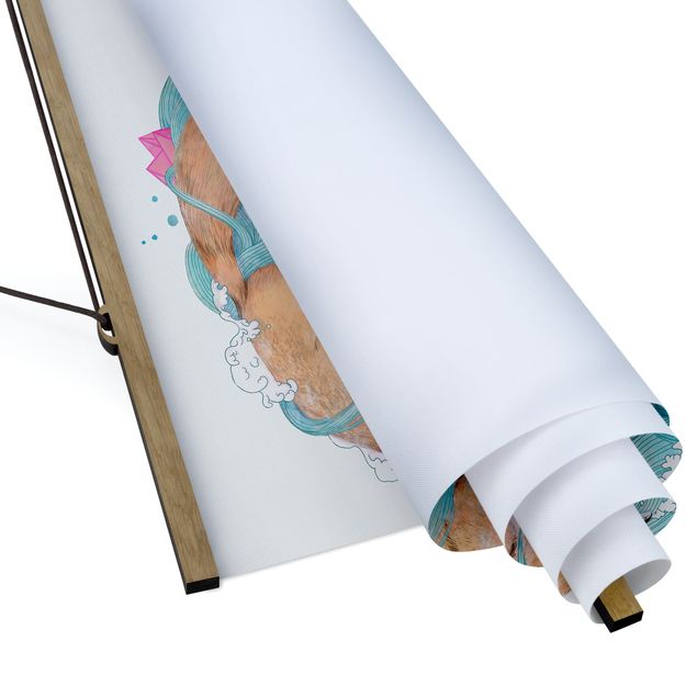 Stoffbild mit Posterleisten - Laura Graves - Illustration Füchse und Wellen Malerei - Quadrat 1:1