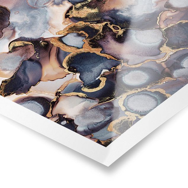 Poster - Marmor Aquarell mit Gold - Quadrat 1:1