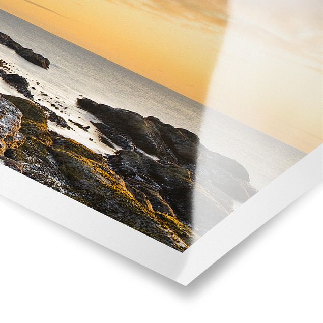 Poster Tarbat Ness Leuchtturm und Sonnenuntergang am Meer