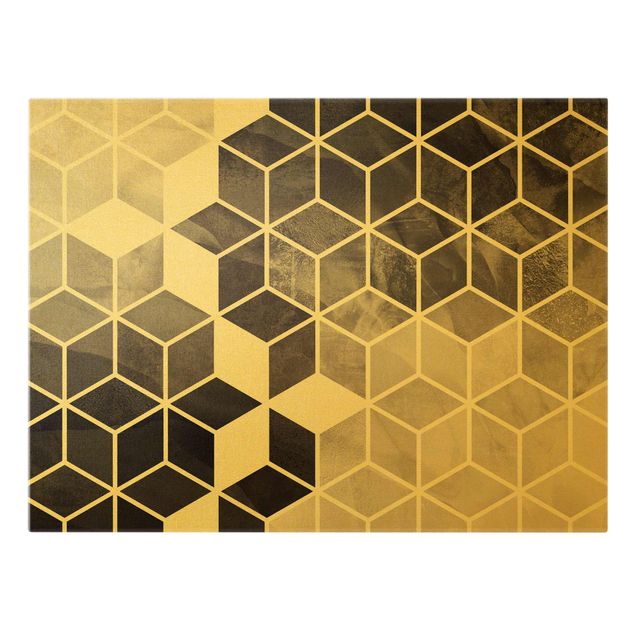 Leinwandbild Gold - Goldene Geometrie - Schwarz Weiß - Querformat 4:3