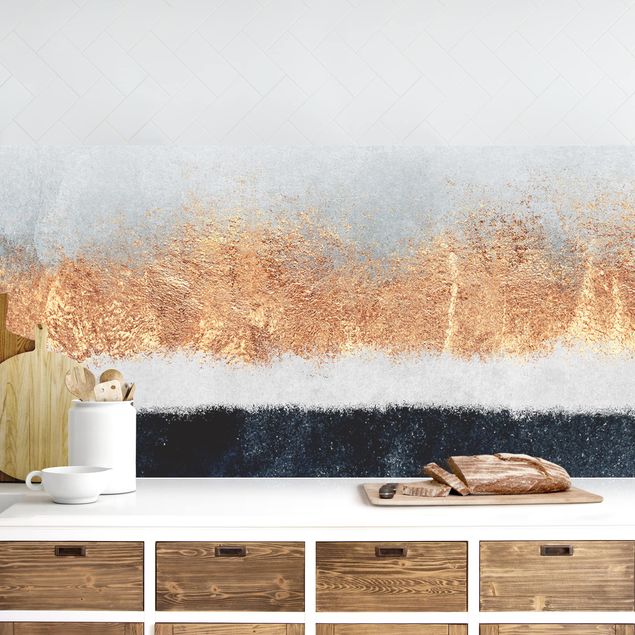 Küchenrückwand - Goldener Horizont Aquarell