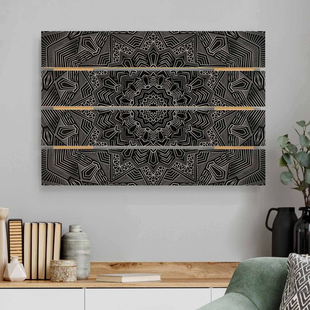 Holzbilder Muster Mandala Stern Muster silber schwarz