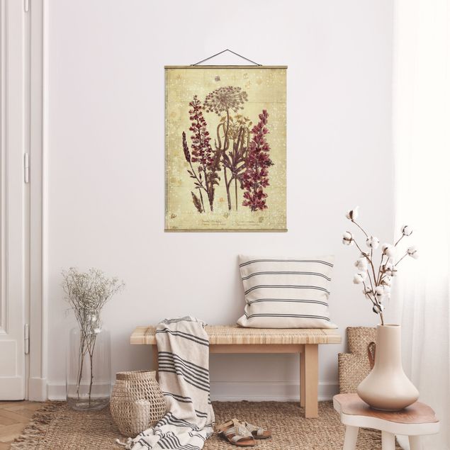 Stoffbilder mit Posterleisten Vintage Leinenoptik Blumen