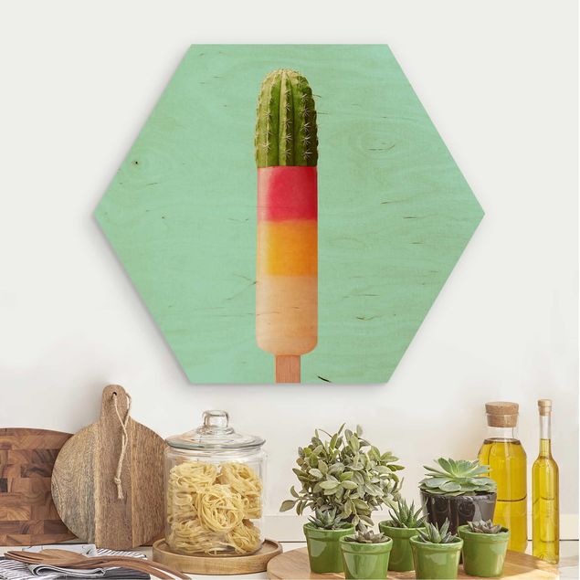 Holzbilder Eis mit Kaktus