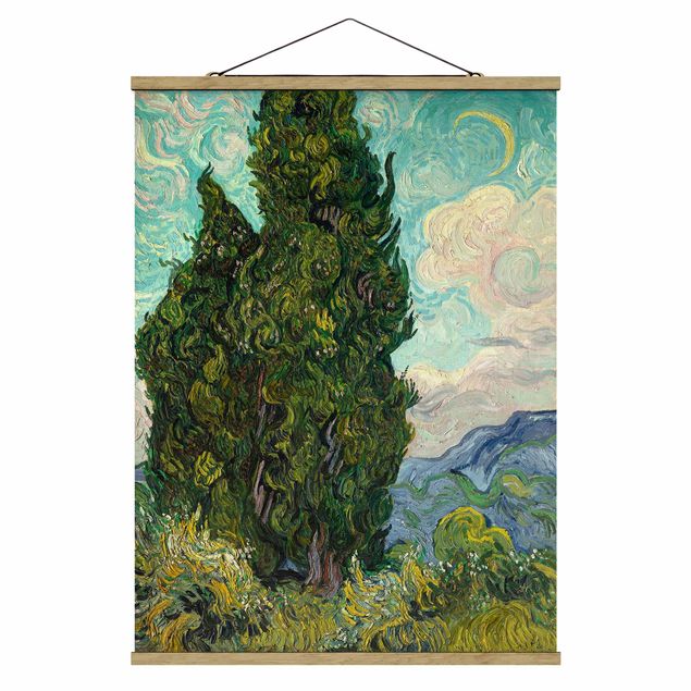 Stoffbilder mit Posterleisten Vincent van Gogh - Zypressen