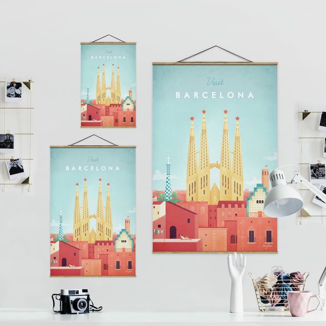 Stoffbild mit Posterleisten - Reiseposter - Barcelona - Hochformat 2:3
