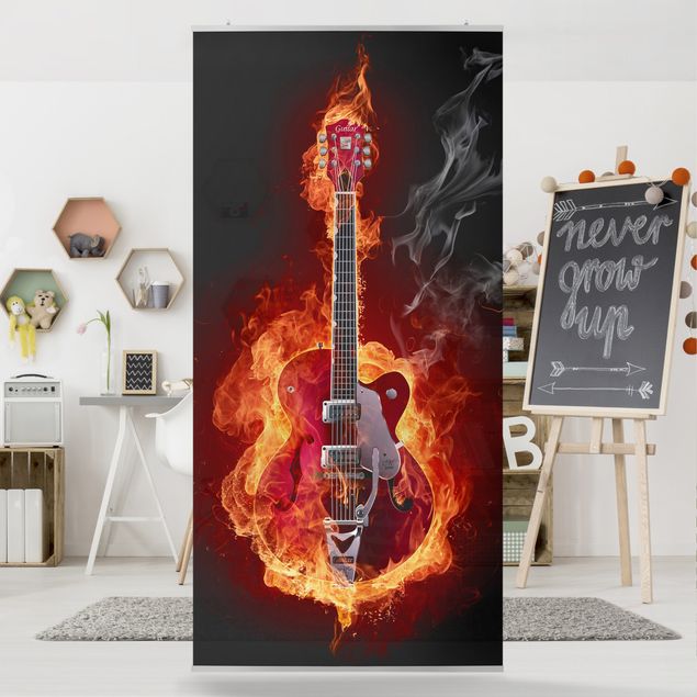 Raumtrenner Vorhang Gitarre in Flammen
