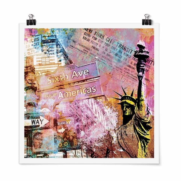 Poster mit Spruch Sixth Avenue New York Collage