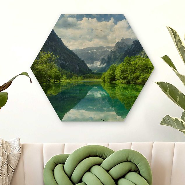 Holzbilder Natur Bergsee mit Spiegelung