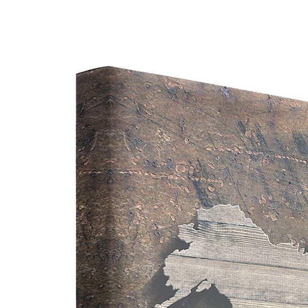 Leinwandbild 3-teilig - Holz Rost Weltkarte - Tryptichon