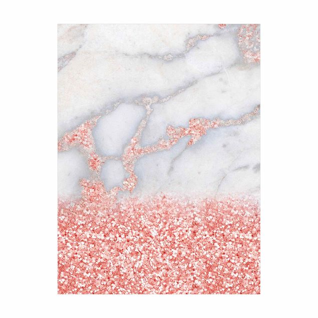 Teppich abstrakt Mamoroptik mit Rosa Konfetti