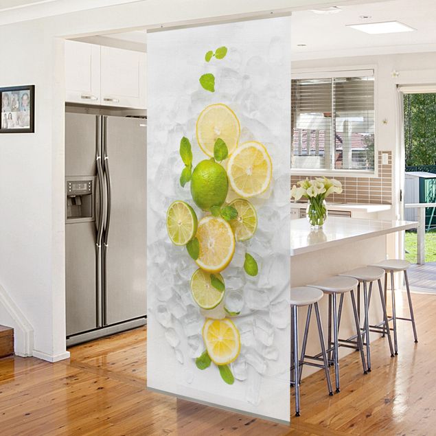 Raumteiler - Zitrusfrüchte auf Eiswürfel 250x120cm