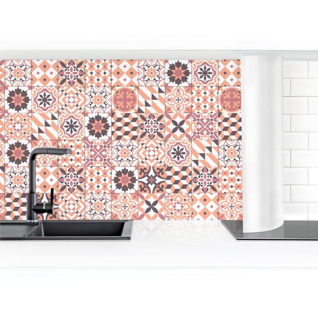 Küchenrückwand selbstklebend Geometrischer Fliesenmix Orange