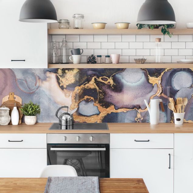 Küchenrückwand - Marmor Aquarell mit Gold