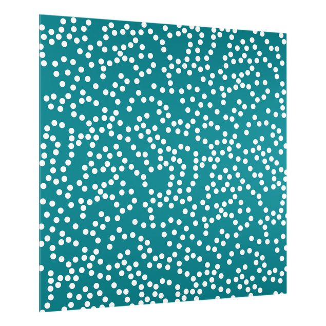 Spritzschutz Glas - Aborigine Punktmuster Blaugrün - Quadrat 1:1