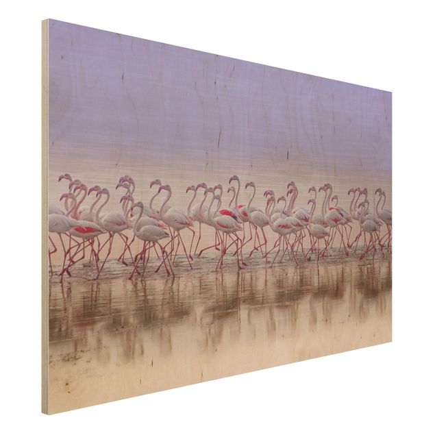 Wandbild Holz Flamingo Party