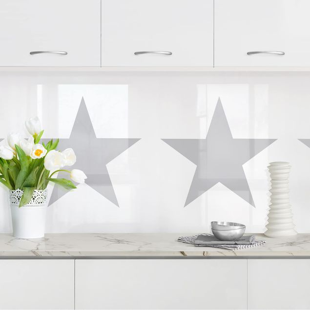 Platte Küchenrückwand Große Graue Sterne auf Weiß