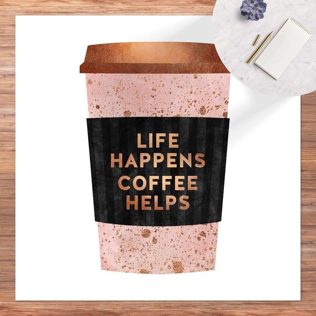 Balkon Teppich Life Happens Coffee Helps Gold