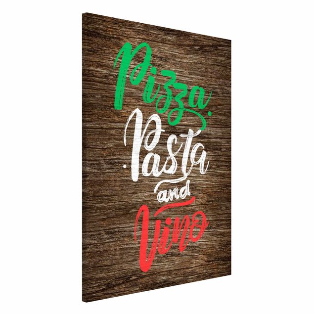Magnettafel - Pizza Pasta and Vino auf Planke - Hochformat 2:3