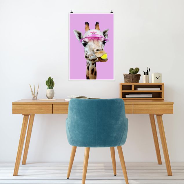 Moderne Poster Giraffe beim Tennis