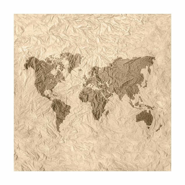 Teppich Weltkarte Papier Weltkarte Beige Braun