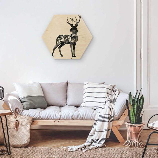 Wandbild Holz Tiere mit Weisheit - Hirsch