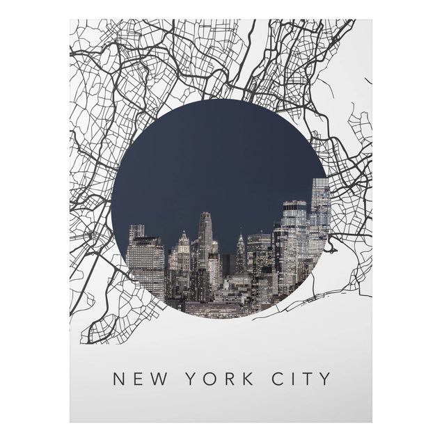 Alu-Dibond - Stadtplan Collage New York City - Querformat