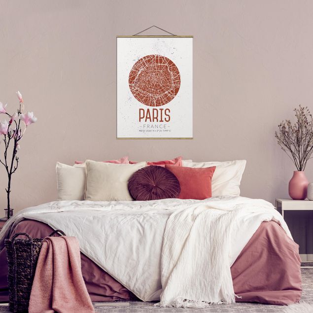 Stoffbilder mit Posterleisten Stadtplan Paris - Retro