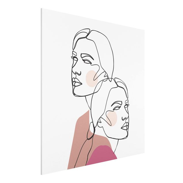 Forex Fine Art Print - Line Art Frauen Portrait Wangen Rosa - Quadrat 1:1