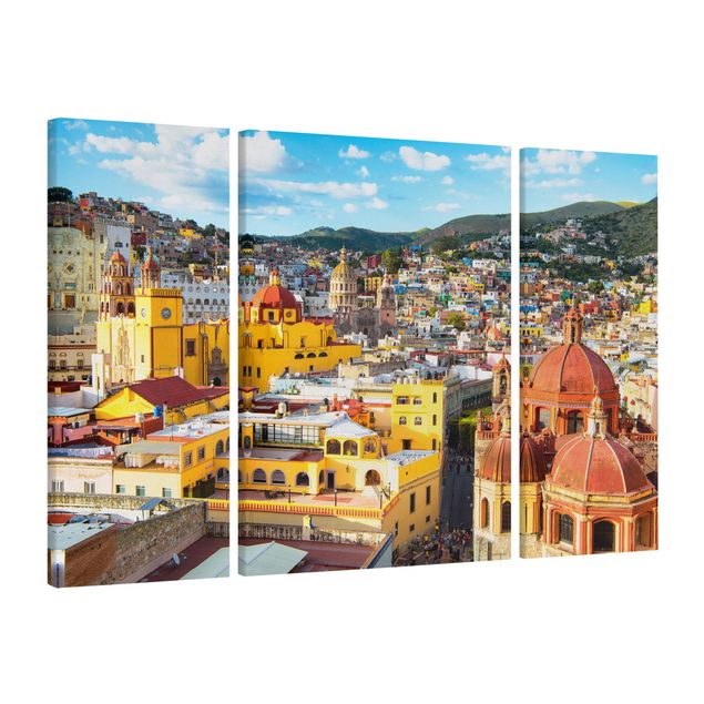 Leinwandbild 3-teilig - Bunte Häuser Guanajuato - Triptychon