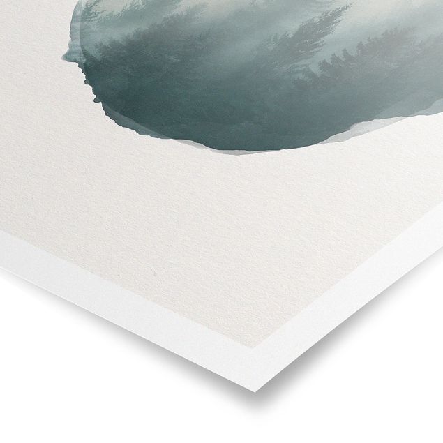 Poster - Wasserfarben - Nadelwald im Nebel - Hochformat 4:3