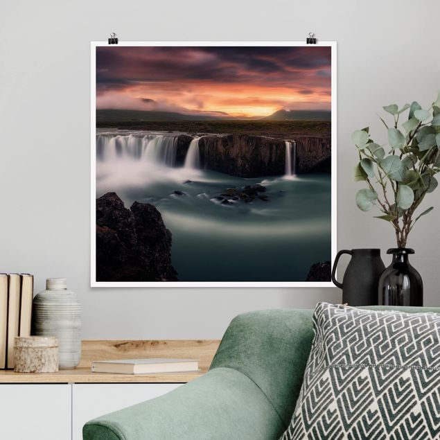 Poster - Goðafoss Wasserfall in Island - Quadrat 1:1