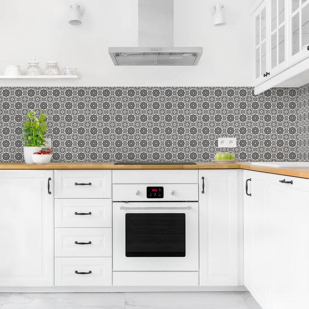 Wandpaneele Küche Florale Fliesen schwarz-weiß