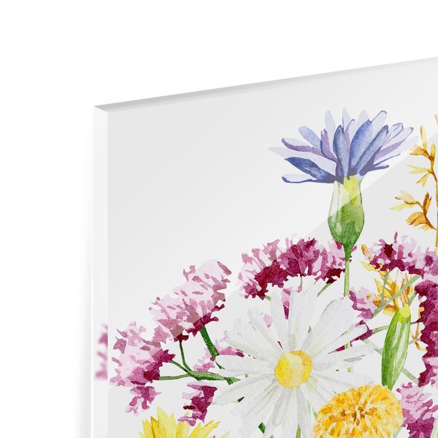 Spritzschutz Glas - Aquarellierte Blumen - Panorama 5:2