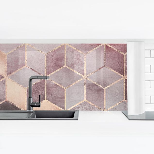 Küchenrückwand selbstklebend Rosa Grau goldene Geometrie