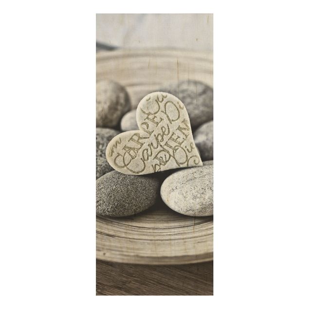 Holzbild - Carpe Diem Herz mit Steinen - Panel