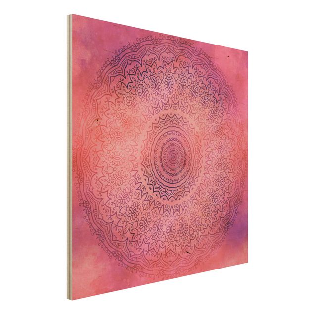 Holzbilder Muster Aquarell Mandala Pink Violett