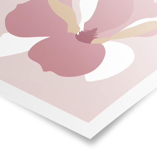 Poster - Line Art Blüten Pastell Rosa - Hochformat 4:3