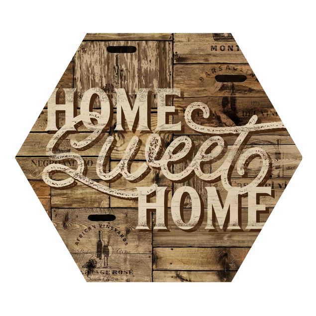 Hexagon Bild Holz - Home sweet Home Holzwand