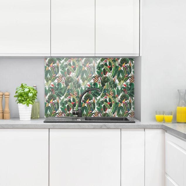 Glasrückwand Küche Muster Bunter tropischer Regenwald Muster