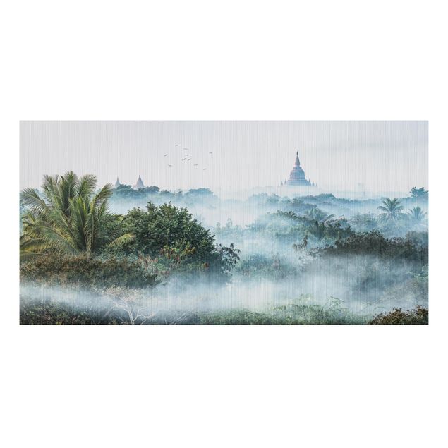 Alu-Dibond - Morgennebel über dem Dschungel von Bagan - Hochformat