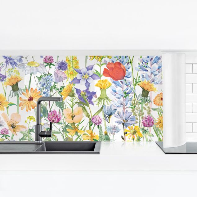 Küchenrückwand selbstklebend Aquarellierte Blumenwiese