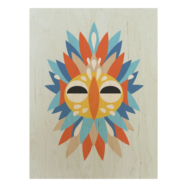 Bilder auf Holz Collage Ethno Maske - Papagei